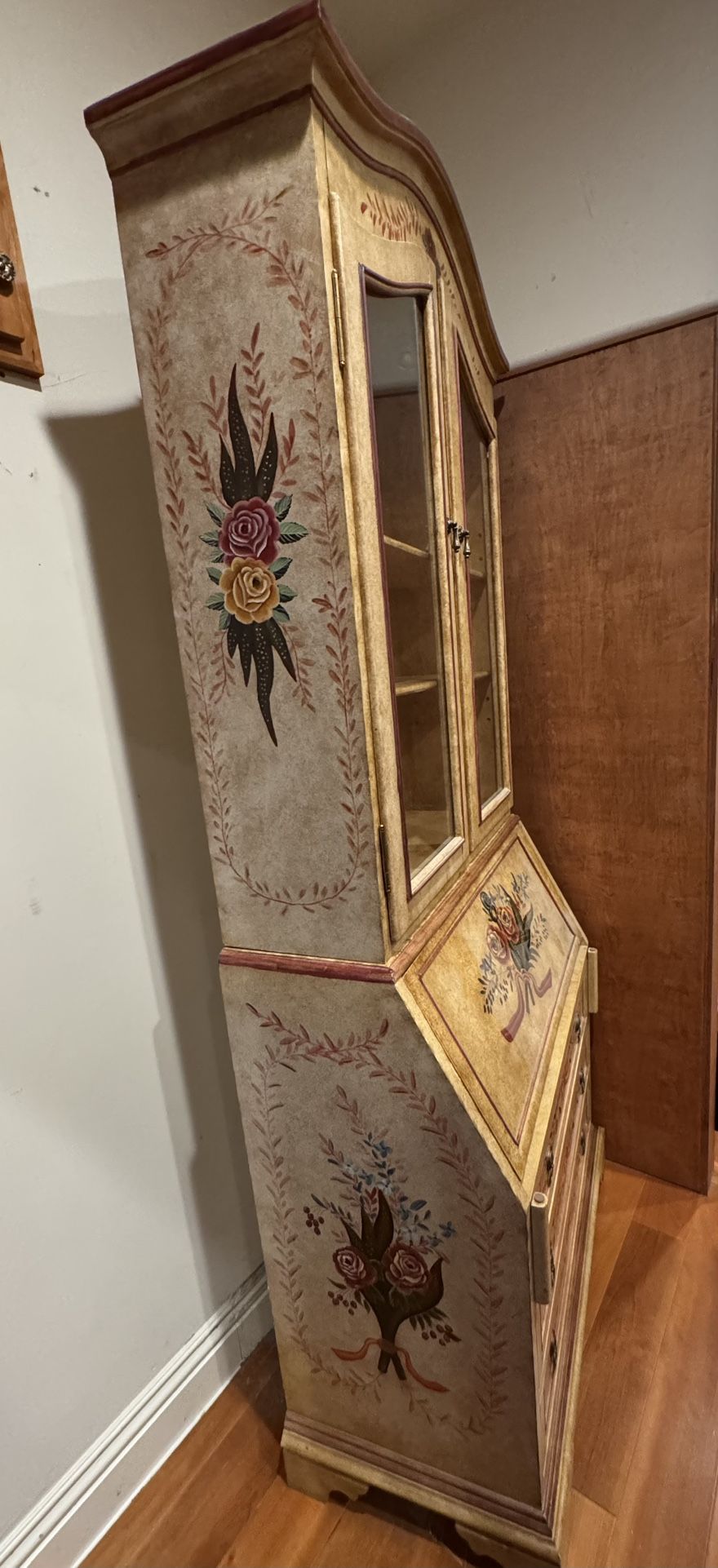Beautiful Floral Cabinet / Secretary Desk & Bookcase