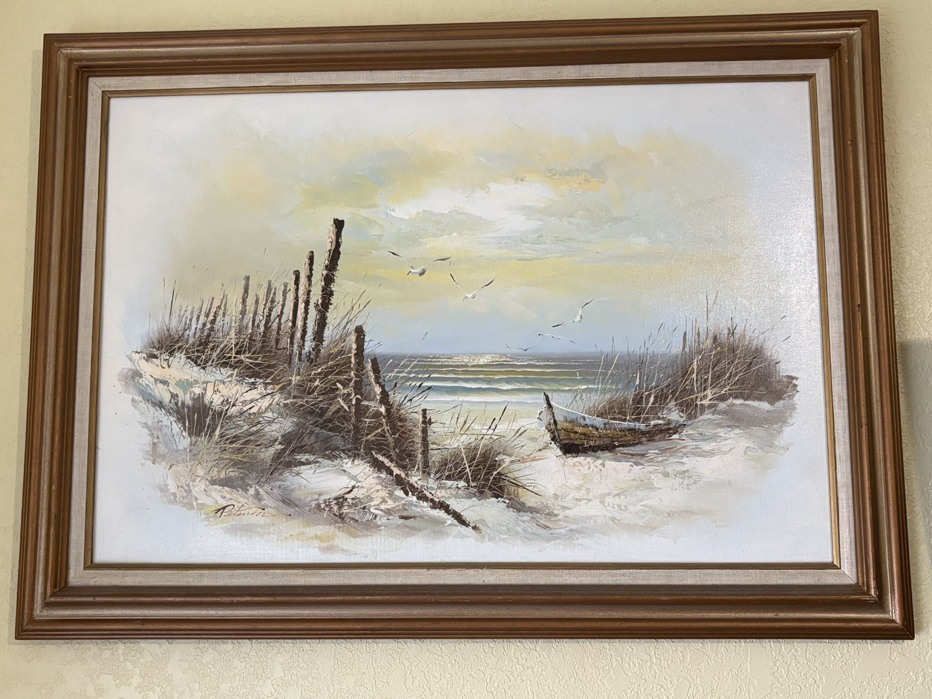 Beach Painting In Brown Frame