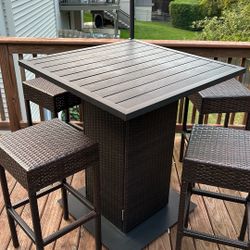 HIGH TABLE 4 CHAIRS & FOLDING UMBRELLA