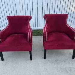 Accent Chair Set Of 2 In Red Velvet Fabric By Coaster