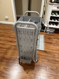 Rolling Metal Utility Cart w/ Hooks & Side Baskets – Great Condition