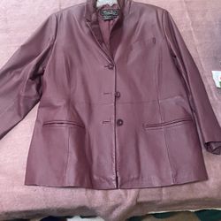 Ladies Burgundy Leather Jacket - Terry Lewis Brand, Size 1x