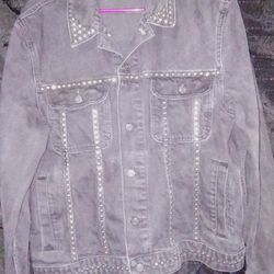 Men's Black Denim Studded Jacket 
