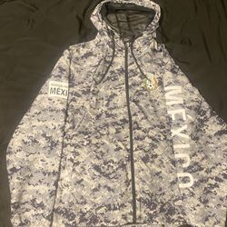 Mexico National Team Soccer Camouflage Hooded Jacket Gray Black White XL