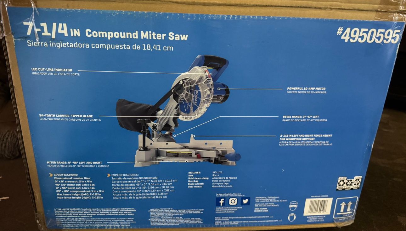Kobalt Compact 7-1/4-in 10-Amp Single Bevel Sliding Compound Corded Miter Saw Item #(contact info removed) | Model #SM1817LW