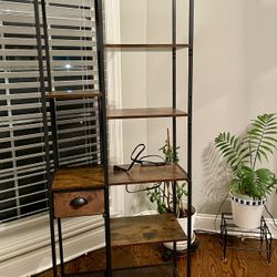 6 Tier Bookshelf with USB Ports & Power Outlet, Double Tall Book Shelf w/ Drawer, Rustic Brown