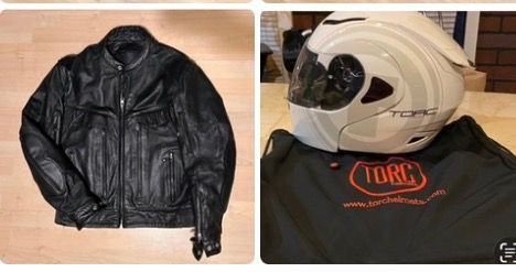 Size L / Authentic Leather Motorcycle Jacket with Helmet