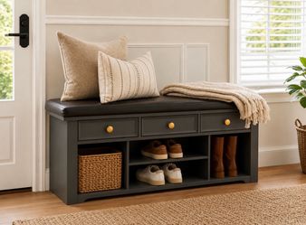 Modern Entryway Storage Bench with Cushion – Freshly Refinished