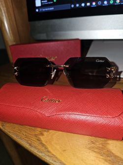 New Cartier Rimless Sunglasses Fred Glasses BIG C Silver Frame