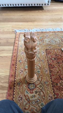Hand carved wooden Ashoka pillar lion capital statue