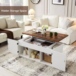 48" Lift Top Coffee Table with Storage, Rustic Wood, Farmhouse Center Table for Living Room, Rectangle