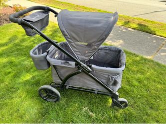 Baby Trend Expedition 2-in-1 Stroller Wagon Plus in grey, gently used with minor cosmetic/connective wear, fully cleaned and sanitized, ready for its 