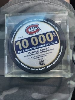 RARE MONTREAL CANADIENS INGLASCO 10,000th HOME ICE GOAL GAME PUCK dated 27-01-02