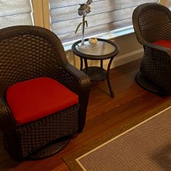 3 Piece Wicker, Rocking, And Swivel Chairs With Table