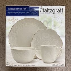 **Brand New** Pfaltzgraff Chateau Cream 16-Piece Stoneware Dinnerware Set