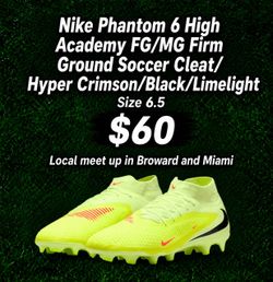 Nike Phantom 6 High Academy FG/MG Firm Ground Soccer Cleat/ Hyper Crimson/Black/Limelight