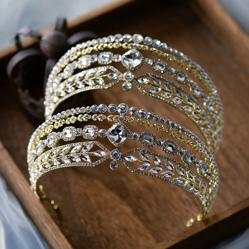 Baroque Crystal Bridal Tiara in Gold 