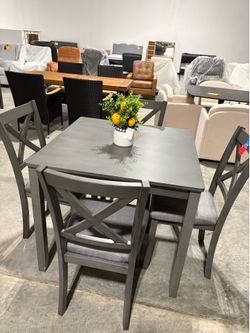 Set of 5 Cterwk Square Dining Table for 4 Person, Wooden Dining Desk for Living Room, Dining Room, and 4 chairs （gray) $299  Brand new and already ass
