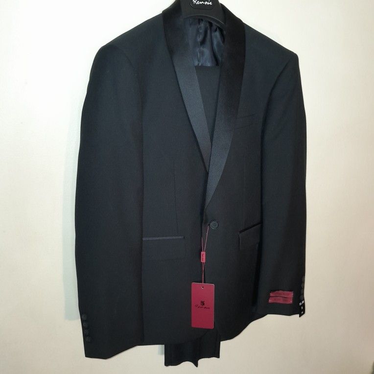 Renoir 201-1 Men's Slim Fit 2-Piece Shawl Lapel Tuxedo Suit
