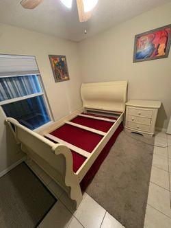 Free! - Bed frame, night stand (bed spring and mattress if wanted)