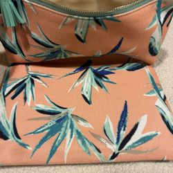 Rachel Pally Coral Multi Zip Closure Clutch Or Cosmetic Bag. Color in coral. 