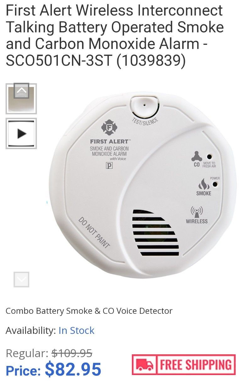 First Alert Wireless Interconnect Talking Battery Operated Smoke