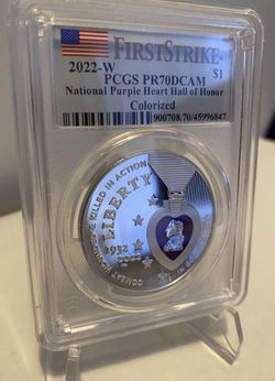 2022-W PCGS PR 70 DCAM National Purple Heart Hall of Honor First Strike Colorized