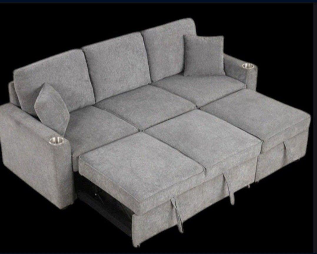 Brand New Grey Sectional Sofa Storage Sleeper 