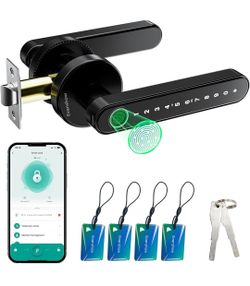 Smart Door Lock with Knob, Keyless Entry Door Locks with Handle, Fingerprint Door Knob for Bedroom/Front Door/Apartment,Generate Passcode Remotely Bla