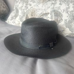 Black Straw Fedora Hat with Band
