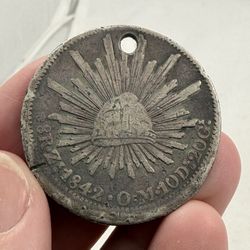1841 8 Reales Mexican Early Silver Dollar Coin Holed