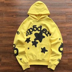 Sp5der Hoodies (Grey And Yellow)
