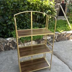 No Assembly Folding Bookshelf for Living Room, 3 Tier Gold Collapsible Book Shelf for Home Office, Portable Bookcase Storage Organizer