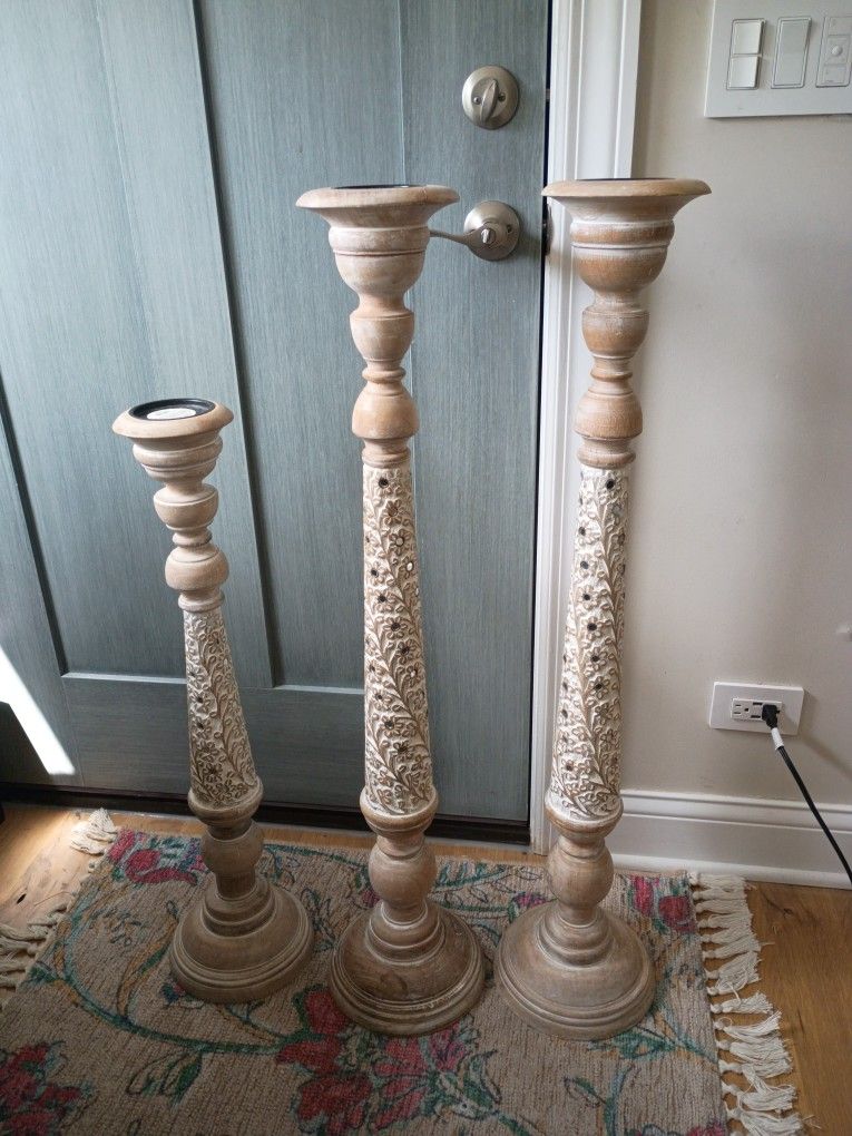 Wood Candle Holder Set 3