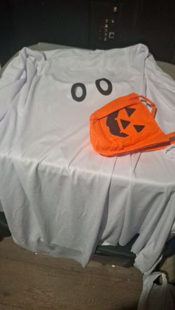 Halloween Ghost Costume with Pumpkin Tote Bag