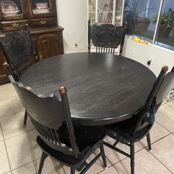 Solid Round Dining Table Four Chairs 