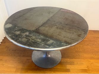 Stunning, custom artesian, industrial aviator, patchwork, metal, tulip table