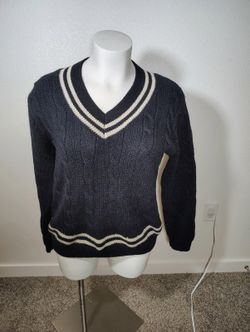 Brandy Melville Varsity Sweater Women's Medium Navy Wool Chunky Cable Knit Y2K [COPY]