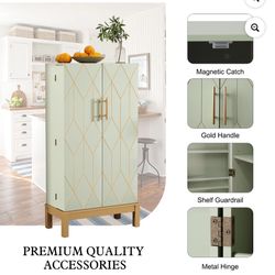 New in box HLR 45" Kitchen Pantry Cabinet with Doors and Adjustable Shelves, Food Storage for Dining Room, Green, YJJ220045