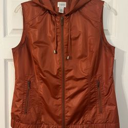 Zenergy by Chico’s Burnt Orange Zipperedi Vest Jacket with Hoodie Soft Silky Size 1 Small