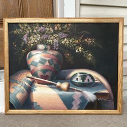 K. Hoskin Vintage Painting Original Oil On Canvas Southwest Native Pottery VTG 
