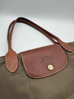 Longchamp Le Pliage Medium Tote Bag Olive Nylon Leather M 15x10 Distressed