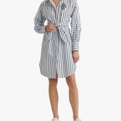 Lauren Ralph Lauren Women's Striped Cotton Broadcloth Shirtdress( Good gift for Christmas)