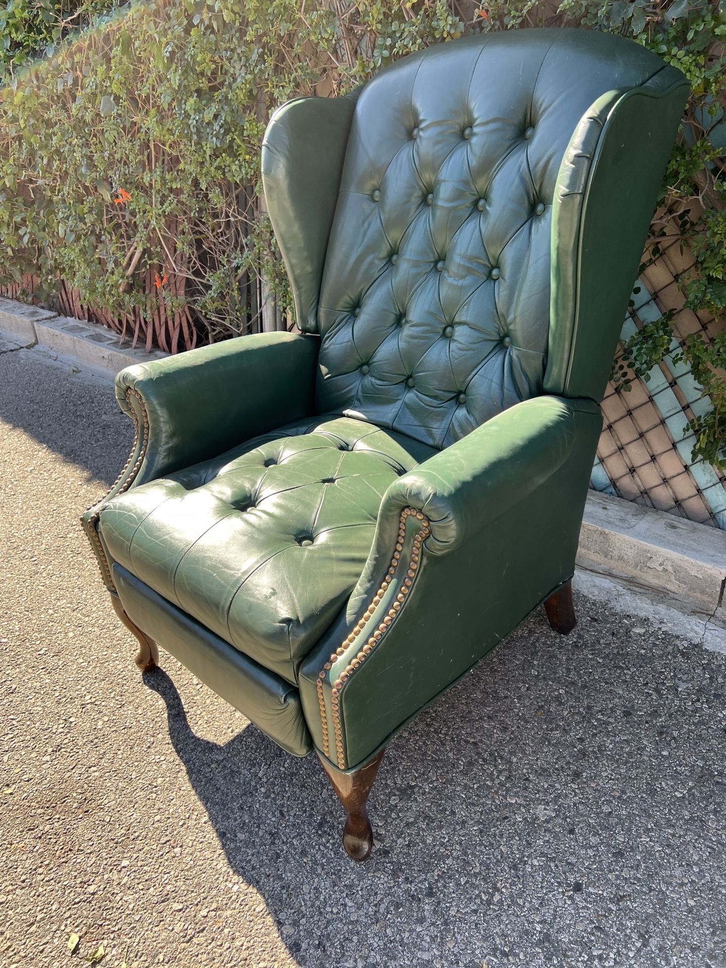Vintage Green Leather Recliner Chair
