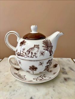 *Brand New* Taupe Tropical by Monterey Bay Tea for One (Stacking Tea Set)