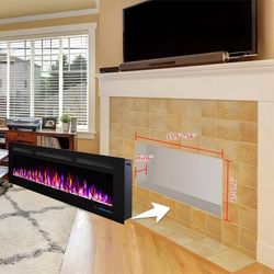 60" Electric Fireplace Heater Remote Control, 1500W, Logset & Crystal,Adjustable Flame Color and Brightness, Heating for 400sqt,62-86°F, Overheating P
