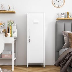 47" Metal Storage Locker, Lockable Employees Metal Locker with Door and Adjustable Shelves, Steel Locker for Home, School, Office, Gym (White) **Dura