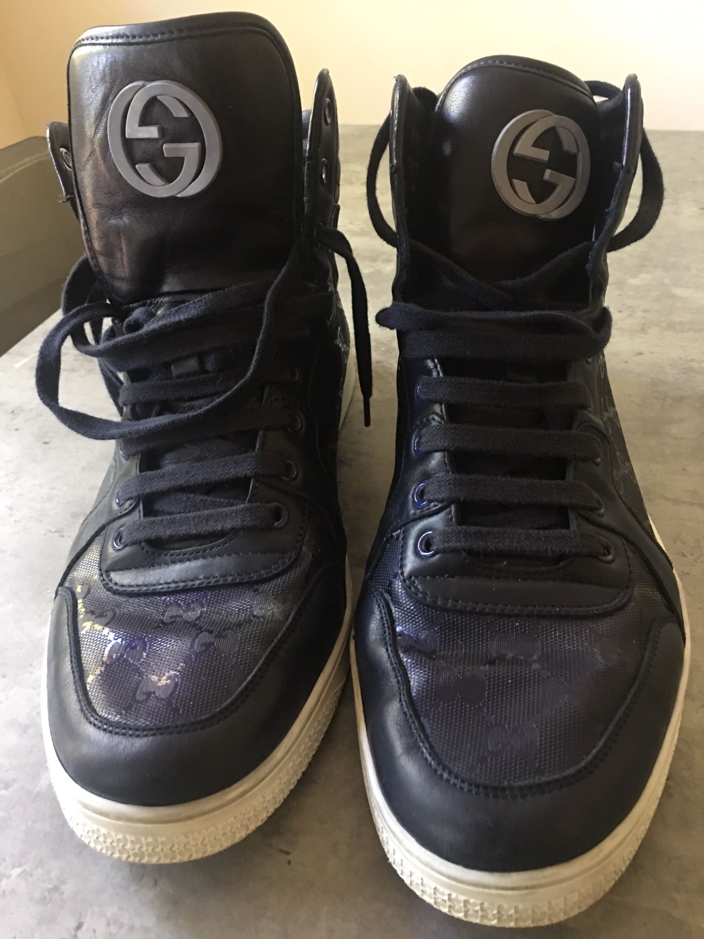 Men Navy Blue and White Gucci GG Imprime High