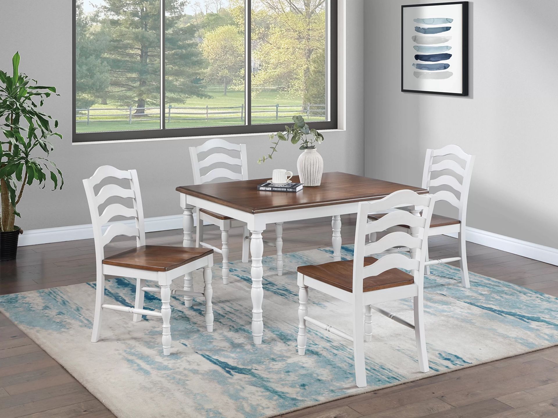 5 Piece White Dining Set Sitting 4