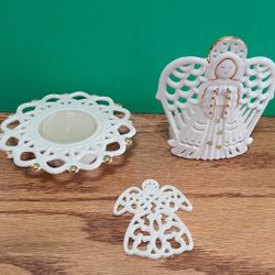 3 Lenox Christmas Holiday Pieces Angels And Snowflakes